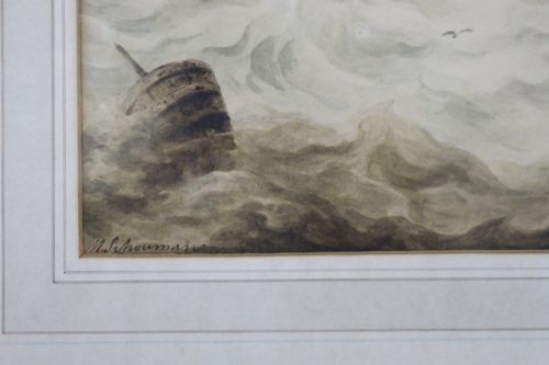 19TH C DUTCH SEASCAPE WATERCOLOUR PAINTING BY MARTINUS SCHOUMAN - ADDITIONAL PHOTO 3