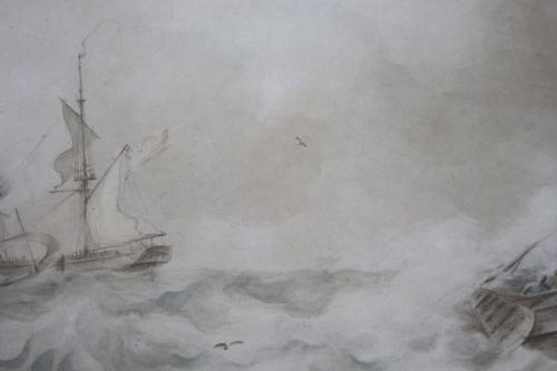 19TH C DUTCH SEASCAPE WATERCOLOUR PAINTING BY MARTINUS SCHOUMAN - ADDITIONAL PHOTO 4