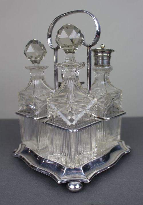 ANTIQUE SILVER PLATED CUT GLASS CRUET SET - ADDITIONAL PHOTO 1