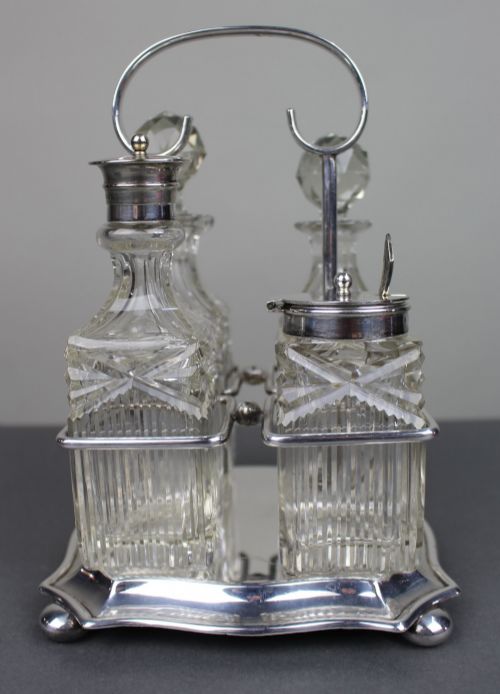 ANTIQUE SILVER PLATED CUT GLASS CRUET SET - ADDITIONAL PHOTO 2