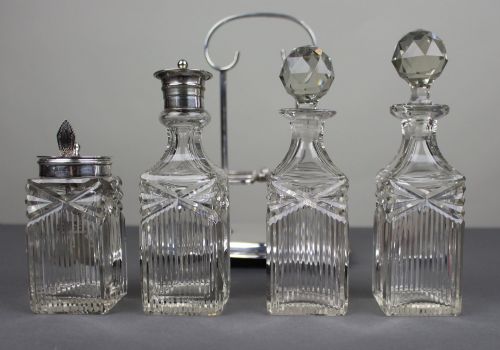 ANTIQUE SILVER PLATED CUT GLASS CRUET SET - ADDITIONAL PHOTO 3