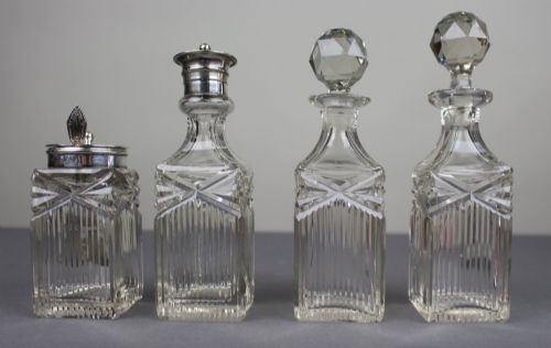ANTIQUE SILVER PLATED CUT GLASS CRUET SET - ADDITIONAL PHOTO 4