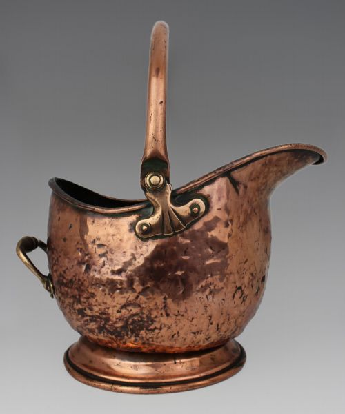 VICTORIAN COPPER HELMET COAL SCUTTLE WITH BRASS MOUNTS ENGLAND 19TH CENTURY