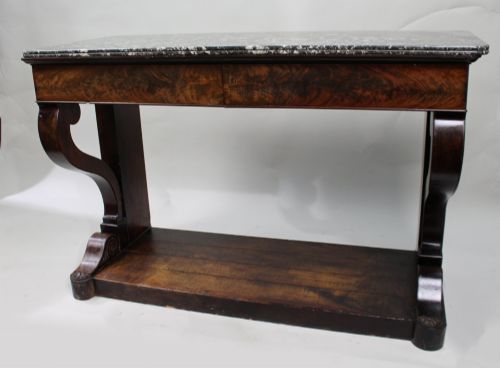 FINE NAPOLEON I PERIOD FRENCH MAHOGANY CONSOLE TABLE WITH VARIEGATED MARBLE TOP - ADDITIONAL PHOTO 2