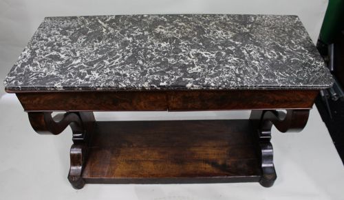 FINE NAPOLEON I PERIOD FRENCH MAHOGANY CONSOLE TABLE WITH VARIEGATED MARBLE TOP - ADDITIONAL PHOTO 4