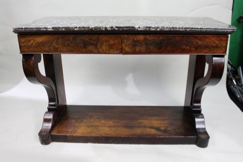 FINE NAPOLEON I PERIOD FRENCH MAHOGANY CONSOLE TABLE WITH VARIEGATED MARBLE TOP - ADDITIONAL PHOTO 5