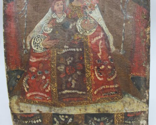 18TH CENTURY ANDEAN COLONIAL OIL PAINTING MADONNA AND CHILD - ADDITIONAL PHOTO 3