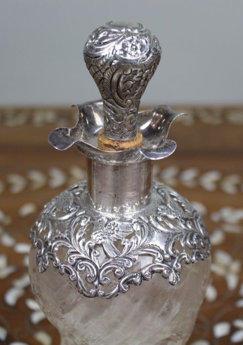 ANTIQUE SILVER MOUNTED CRYSTAL DECANTER - ADDITIONAL PHOTO 4