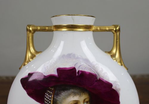 HANDPAINTED GILDED PORCELAIN MOON FLASK VASE SIGNED BASTON C1890 - ADDITIONAL PHOTO 3