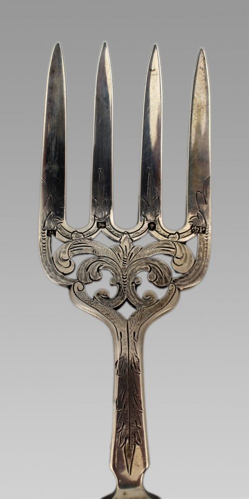EDWARDIAN SOLID SILVER AND BONE HANDLED BREAD FORK SHEFFIELD 1907 - ADDITIONAL PHOTO 2