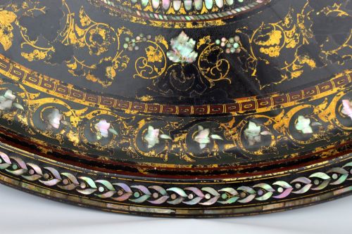 VICTORIAN PAPIERMCH AND MOTHEROFPEARL INLAID TRAY BY BENETFINK CO LONDON - ADDITIONAL PHOTO 1
