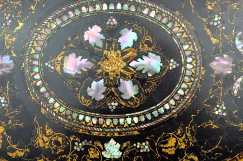 VICTORIAN PAPIERMCH AND MOTHEROFPEARL INLAID TRAY BY BENETFINK CO LONDON - ADDITIONAL PHOTO 2