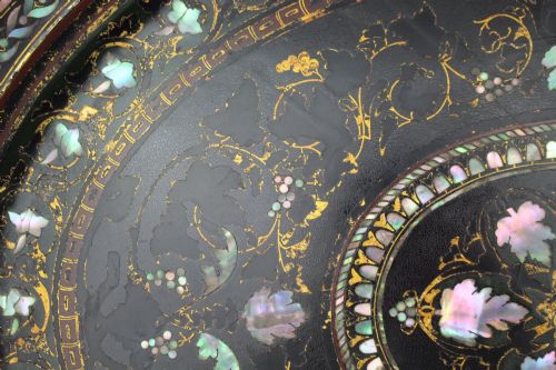 VICTORIAN PAPIERMCH AND MOTHEROFPEARL INLAID TRAY BY BENETFINK CO LONDON - ADDITIONAL PHOTO 3