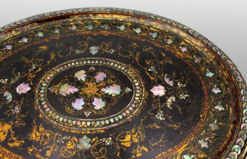VICTORIAN PAPIERMCH AND MOTHEROFPEARL INLAID TRAY BY BENETFINK CO LONDON - ADDITIONAL PHOTO 9