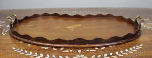 ANTIQUE INLAID WOODEN TRAY WITH BRASS HANDLES - ADDITIONAL PHOTO 3