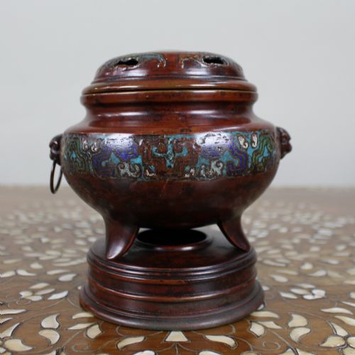 ANTIQUE CHINESE CLOISONN BRONZE TRIPOD CENSER C1890 - ADDITIONAL PHOTO 3