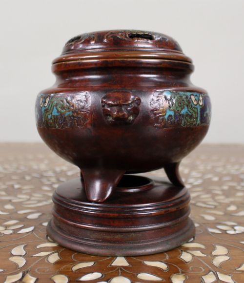 ANTIQUE CHINESE CLOISONN BRONZE TRIPOD CENSER C1890 - ADDITIONAL PHOTO 4