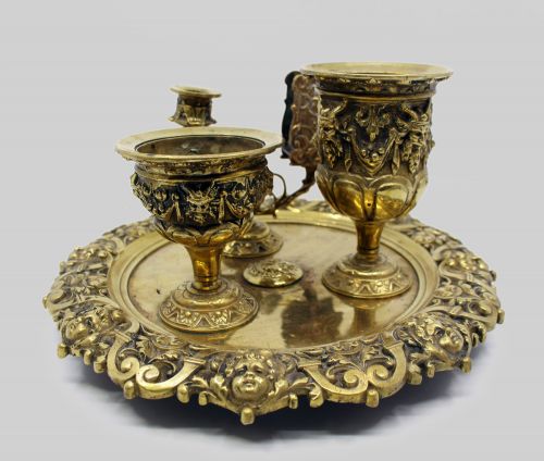 19TH CENTURY ENGLISH BRASS INKWELL WRITING DESK SET C1880 - ADDITIONAL PHOTO 4