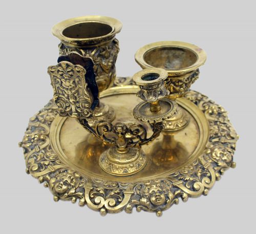 19TH CENTURY ENGLISH BRASS INKWELL WRITING DESK SET C1880 - ADDITIONAL PHOTO 5