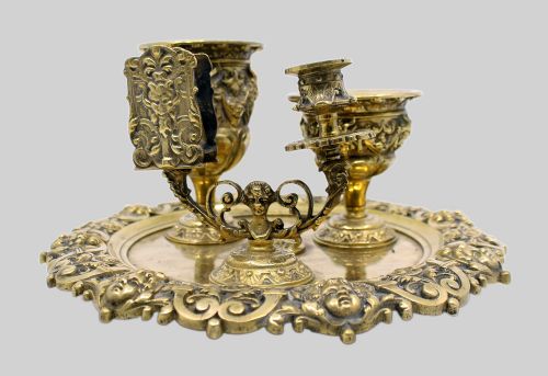 19TH CENTURY ENGLISH BRASS INKWELL WRITING DESK SET C1880 - ADDITIONAL PHOTO 8