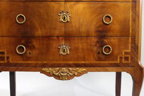 FRENCH LOUIS XVI STYLE MAHOGANY TULIPWOOD COMMODE WITH ROUGE MARBLE TOP - ADDITIONAL PHOTO 7