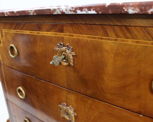 FRENCH LOUIS XVI STYLE MAHOGANY TULIPWOOD COMMODE WITH ROUGE MARBLE TOP - ADDITIONAL PHOTO 9