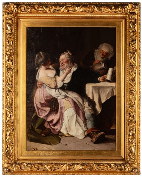 FINE LATE 19TH CENTURY TAVERN SCENE PAINTING OIL ON CANVAS