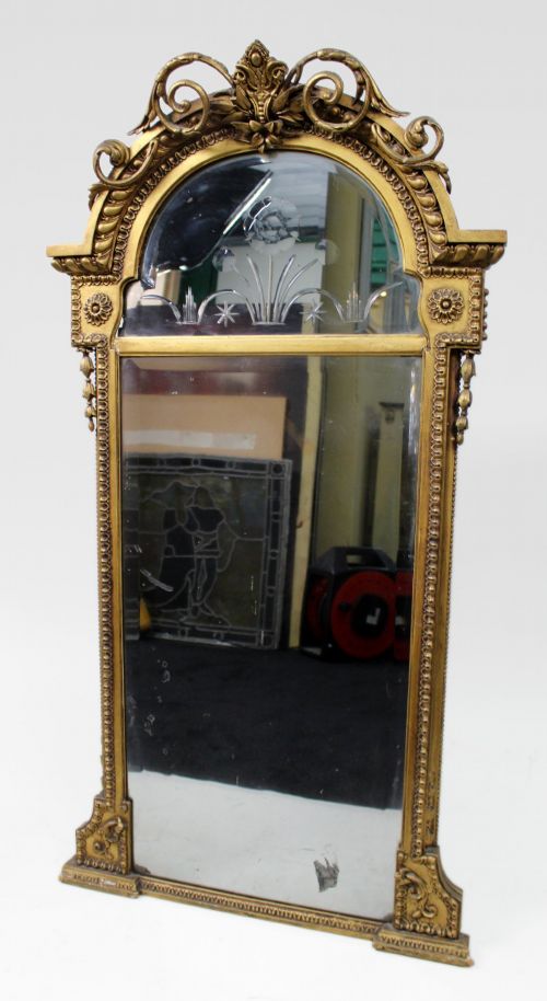 REGENCY GILTWOOD PIER GLASS WITH ORIGINAL INTAGLIO CUT MIRROR PLATE C1815