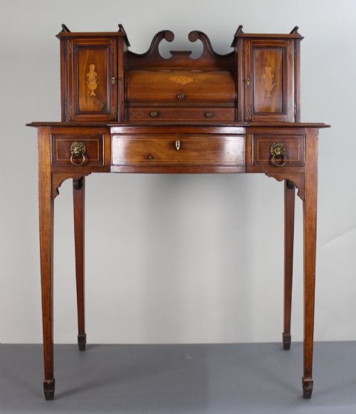 ANTIQUE EDWARDIAN INLAID MAHOGANY SATINWOOD DESK C1900 - ADDITIONAL PHOTO 2