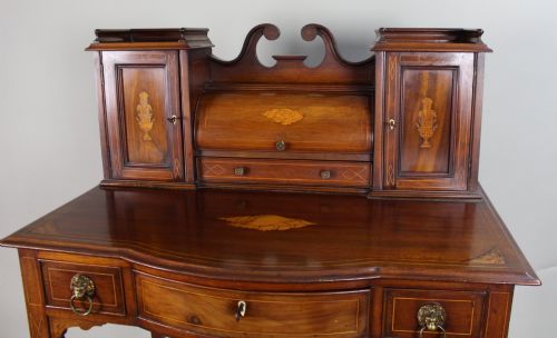 ANTIQUE EDWARDIAN INLAID MAHOGANY SATINWOOD DESK C1900 - ADDITIONAL PHOTO 5