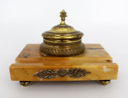 SIENA MARBLE AND ORMOLU INKWELL C1900 - ADDITIONAL PHOTO 7