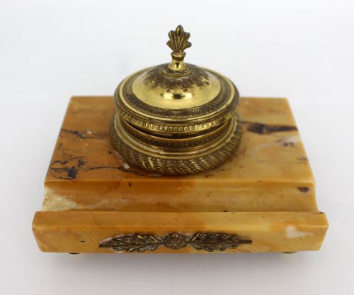 SIENA MARBLE AND ORMOLU INKWELL C1900 - ADDITIONAL PHOTO 8