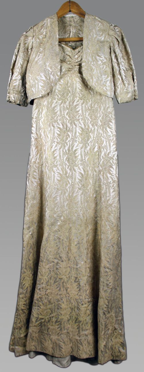 EDWARDIAN SILK BROCADE DRESS AND JACKET ENSEMBLE