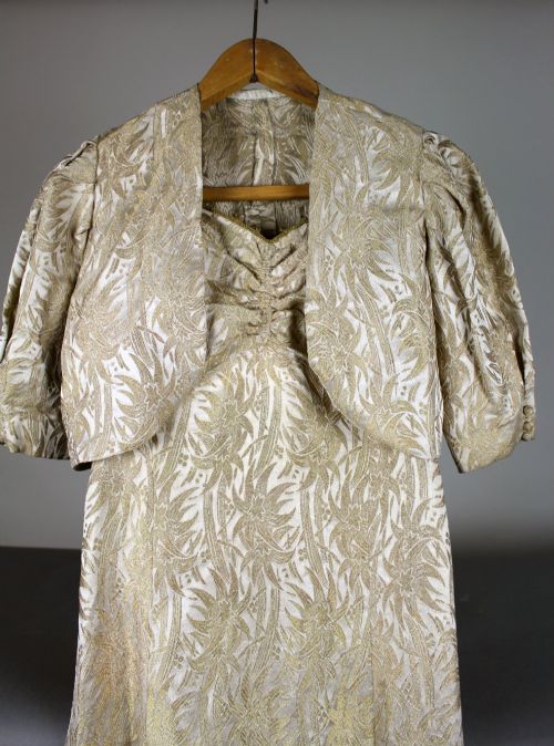 EDWARDIAN SILK BROCADE DRESS AND JACKET ENSEMBLE - ADDITIONAL PHOTO 1
