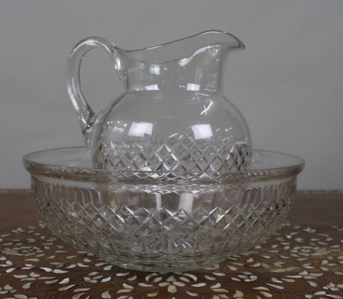 LARGE VICTORIAN CUT CRYSTAL JUG BOWL SET