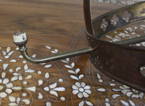 ANTIQUE GOTHIC REVIVAL BRASS THREELIGHT GASOLIER WITH OPALESCENT GLASS SHADES - ADDITIONAL PHOTO 10