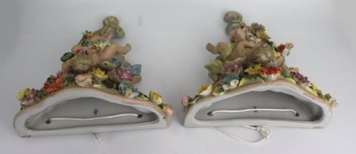 PAIR OF MEISSEN STYLE ROCOCO REVIVAL PORCELAIN CHERUB WALL CORBELS - ADDITIONAL PHOTO 10