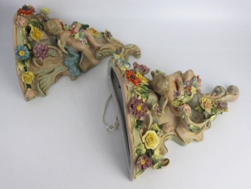 PAIR OF MEISSEN STYLE ROCOCO REVIVAL PORCELAIN CHERUB WALL CORBELS - ADDITIONAL PHOTO 11