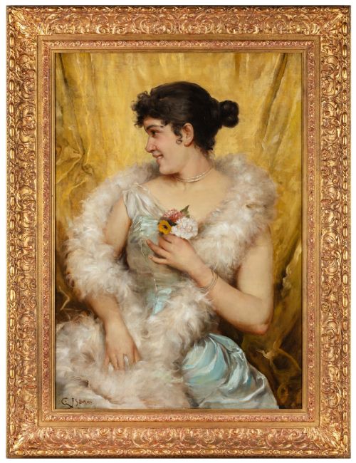 Portrait Painting of a Young Beauty Oil on Canvas by G. J. S. Bary C.1900