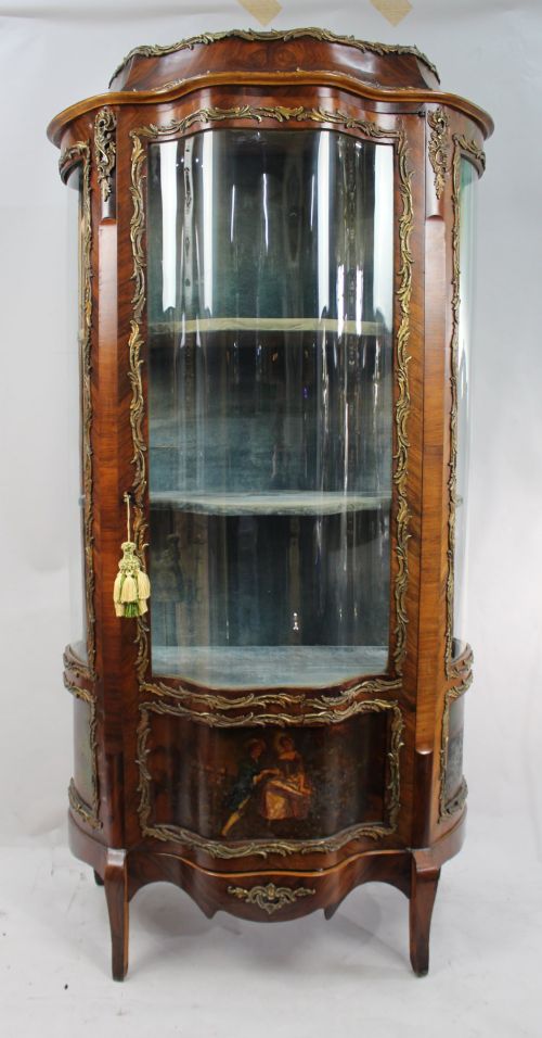 Antique French 19th C. Serpentine Vernis Martin Display Cabinet