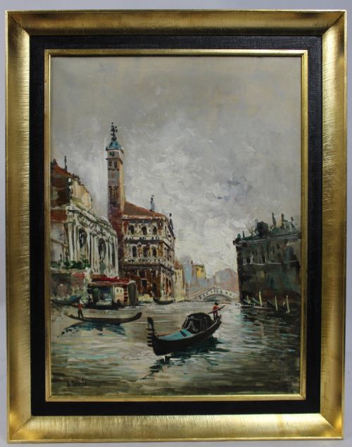 Painting Antonio DeVity (Italian, 1901–1993) – Venetian Canal Scene, Oil on Canvas