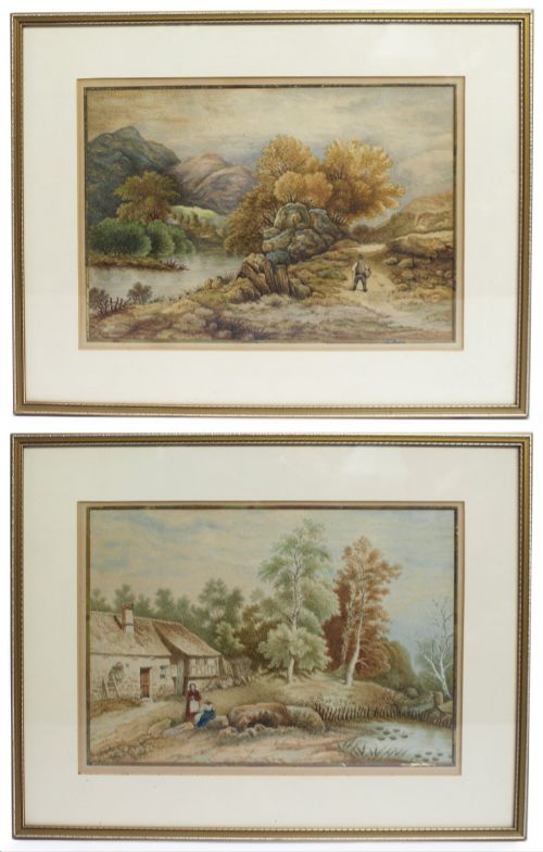 Pair of 19th C. Watercolours by Th.thibault 1891