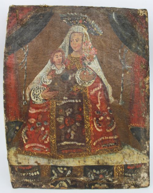 18th Century Andean Colonial Oil Painting – Madonna and Child