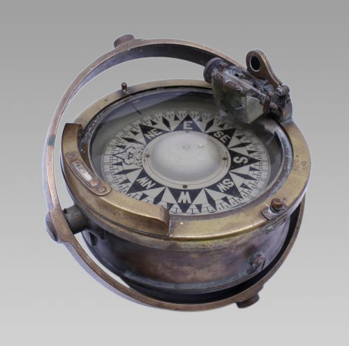 fig 1. Early 20th Century Bronze and Brass Gimballed Ship's Compass by F. Smith & Sons
