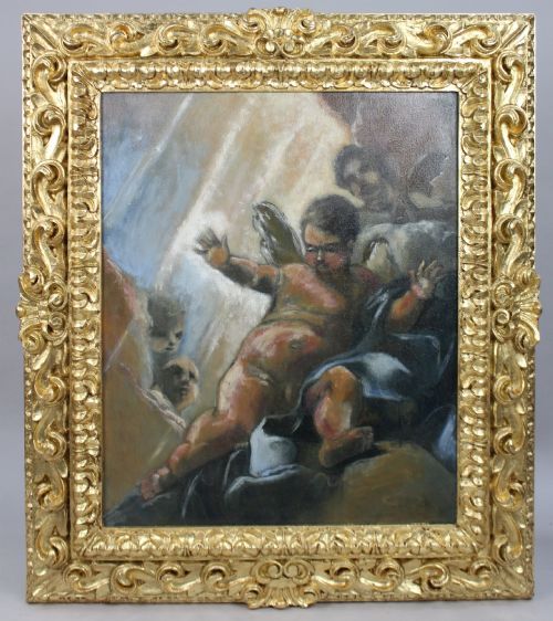 Fine Renaissance Style Italian Oil on Canvas Set in Carved Giltwood Frame