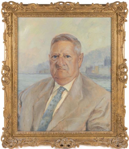 fig 2. A pair of mid-twentieth-century Italian oil portraits depicting a man and a woman, presented in matching ornate swept gilt frames.