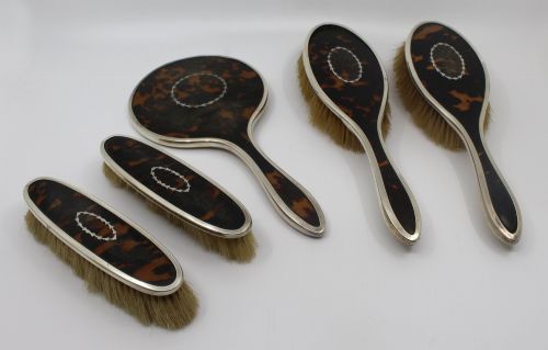 Art Deco Sterling Silver & Faux Tortoiseshell Vanity Set, Birmingham 1923