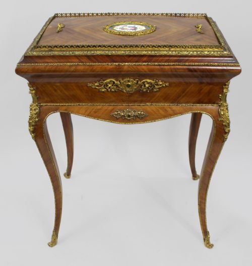 French 19th C. Inlaid Kingwood Jardinière with Fine Porcelain Plaque