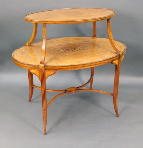 Late Victorian Two Tier Sheraton Revival Satinwood Étagère Table C.1890