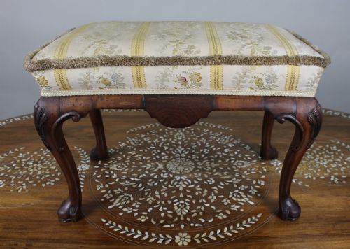 Carved Walnut Upholstered Footstool C.1930
